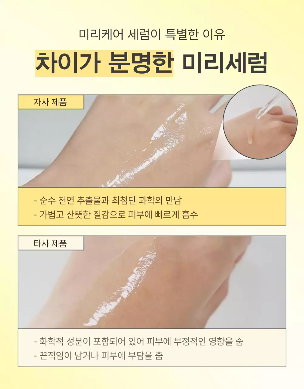 노랑과 주황색의 심플한 모바일 최적화 상세 스킨케어 화장품 홍보