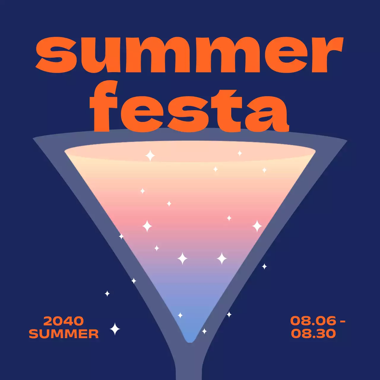 그라데이션과 반짝이와 고딕체가 있는 여름 페스티벌