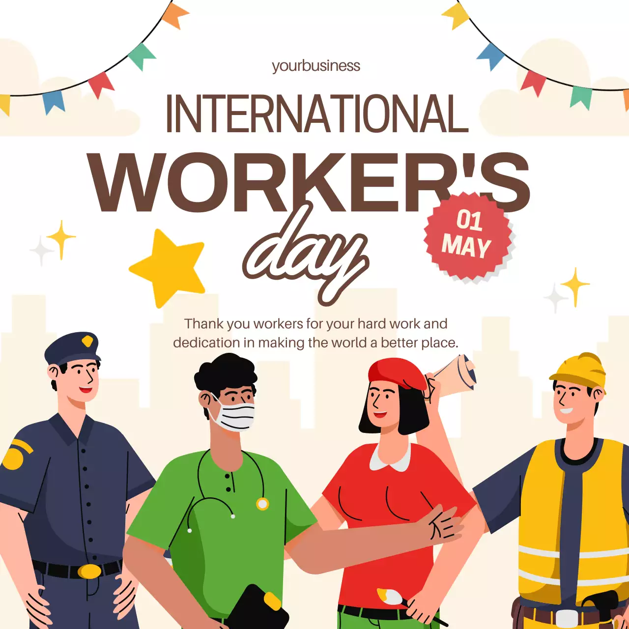 Beige Modern Worker's Celebration Announcement Social Media Post