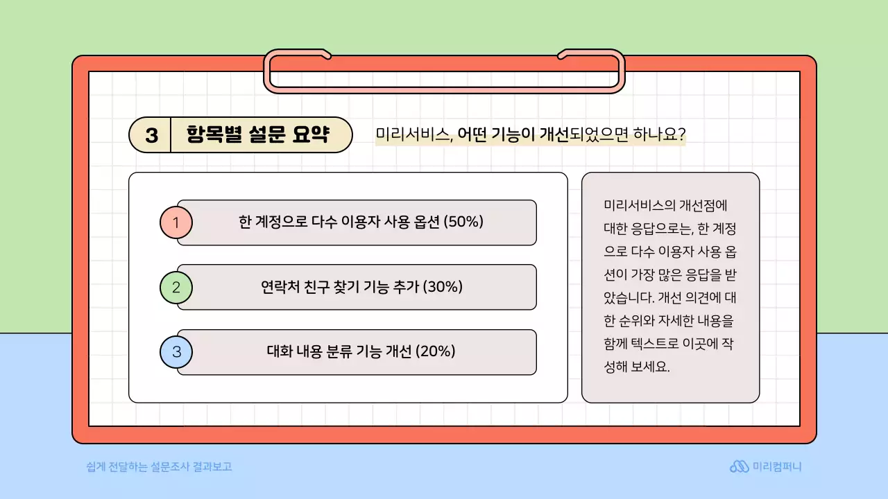 연두색의 아기자기한 설문조사 보고서