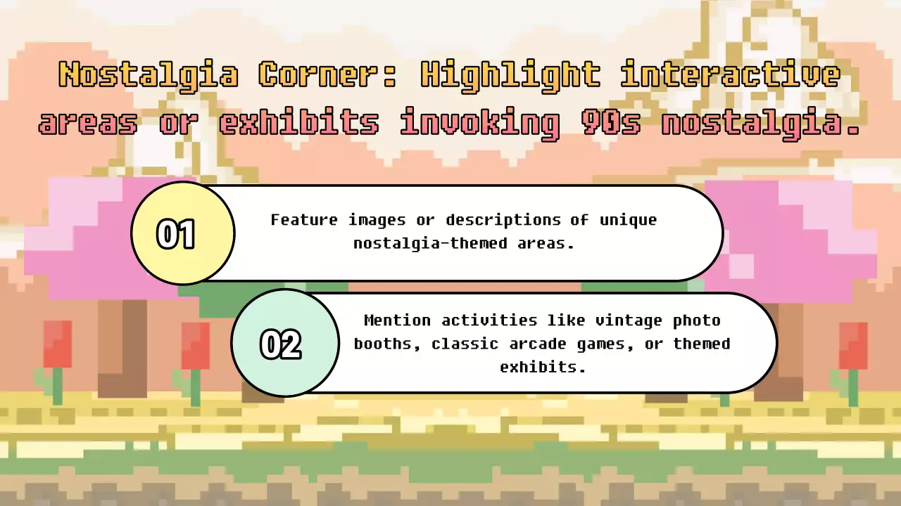 90년대 축제를 위한 아이디어가 담긴 다채로운 픽셀 아트 프레젠테이션