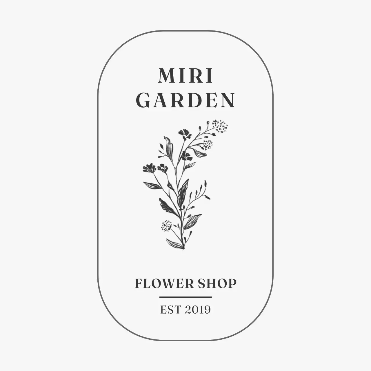 ブラックスタンプスタイルの花のイラストが入ったすっきりとしたフラワーショップの英語ロゴ