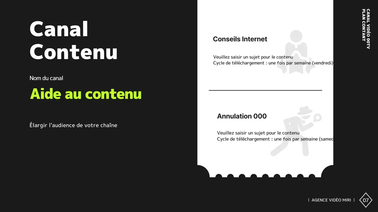 Plan de contenu d'une chaîne vidéo simple en noir et blanc
