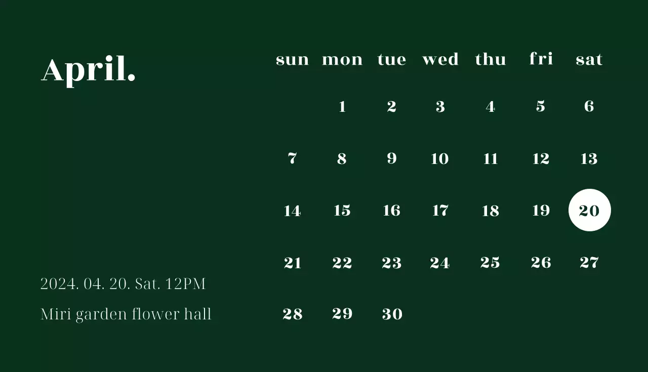 緑色の華やかな大理石の背景と英語フォントの豪華な結婚式のカレンダー。