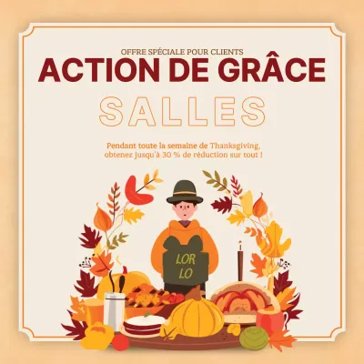 Publicité simple beige et orange pour les ventes de Thanksgiving