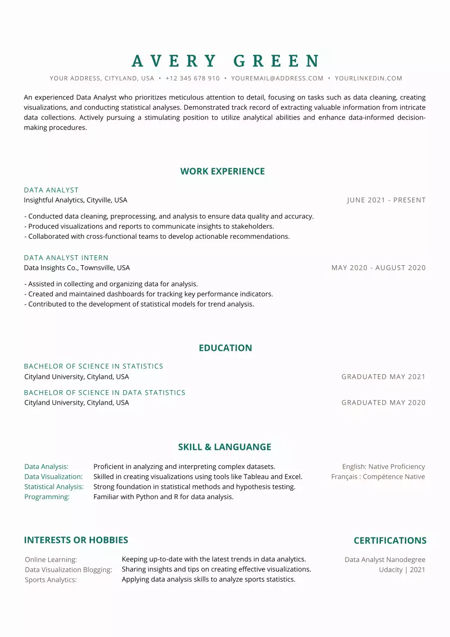 White Professional Data Resume