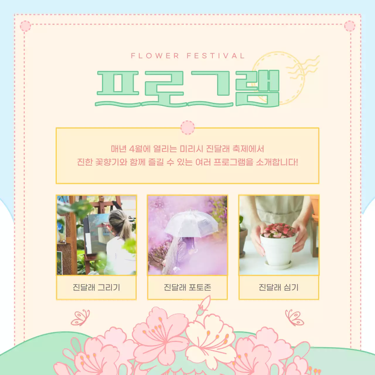 핑크색과 노랑의 아기자기한 진달래 축제 정보