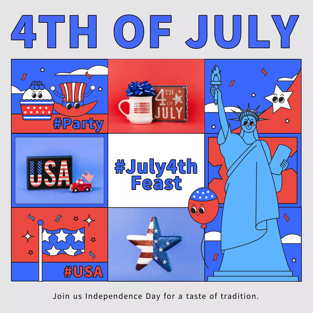 Blue Retro Independence Announcement Social Media Post