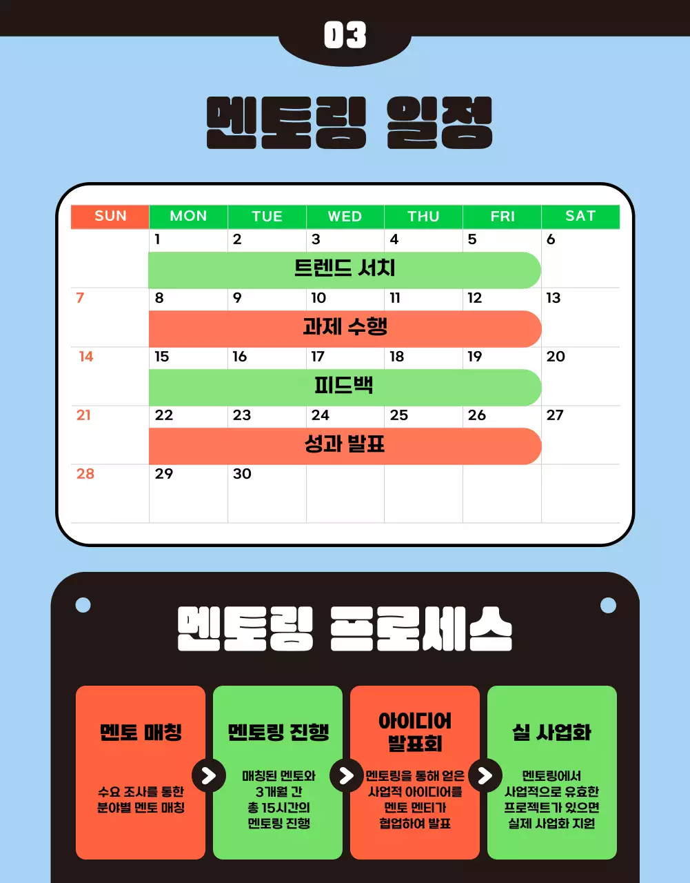 주황색과 초록색의 키치한 리버스 멘토링 홍보