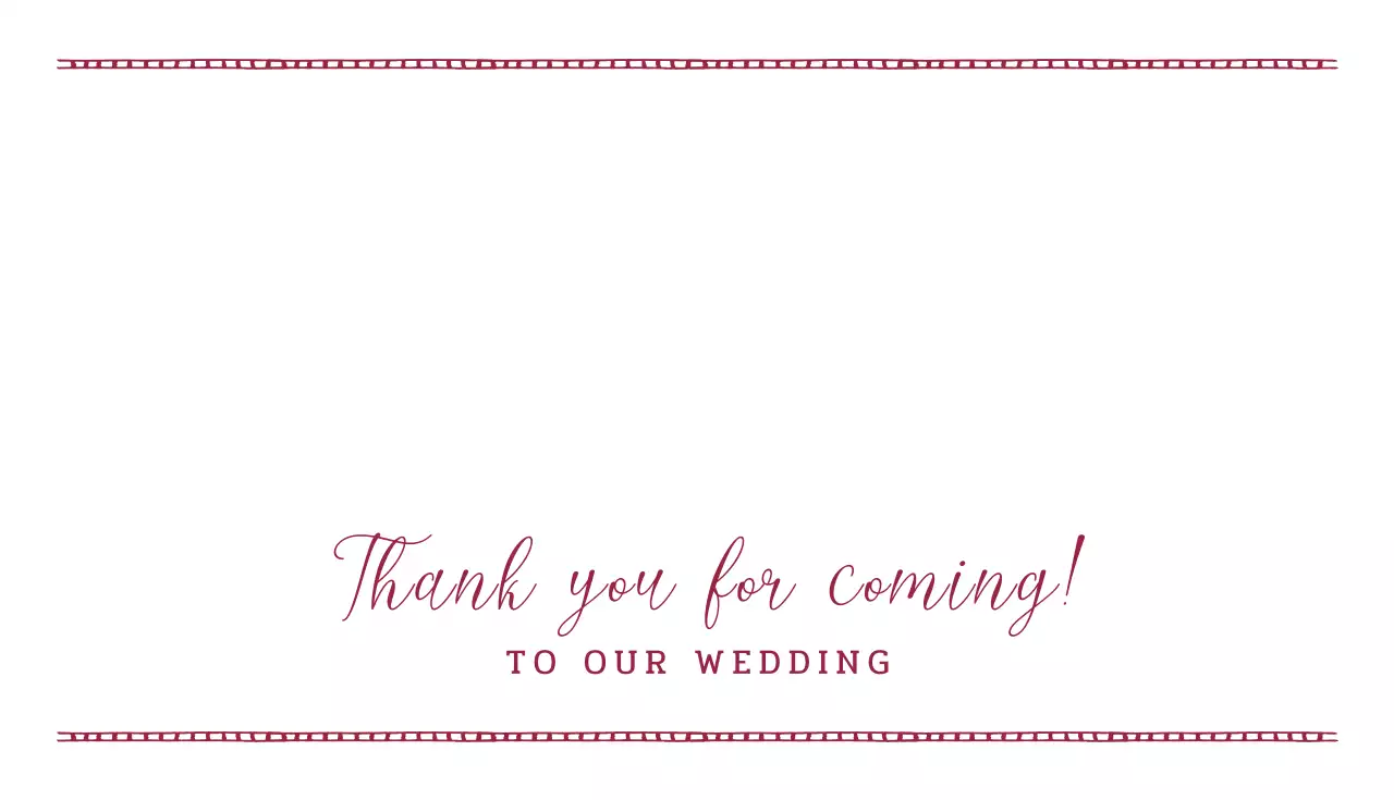 ブルゴーニュカラーと白のコントラストのあるカリグラフィー書体のすっきりとしたウエディングメッセージカード。