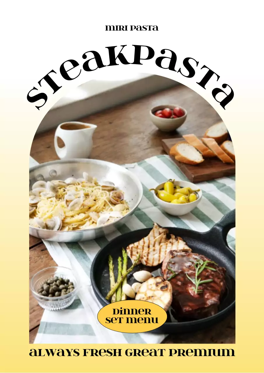 黄色 シンプル ディナー メニュー ポスター