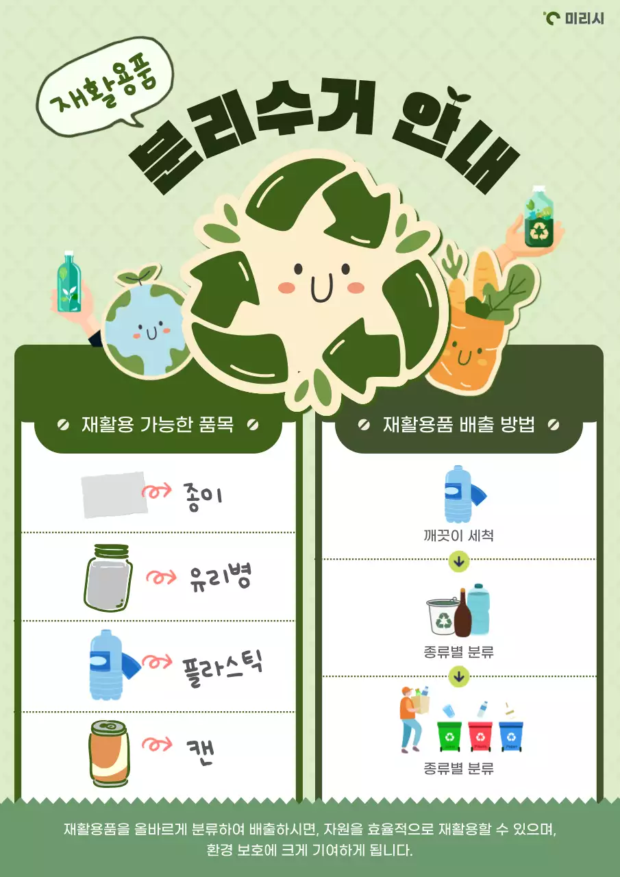 초록색과 연두색의 아기자기한 쓰레기 분리수거 안내서
