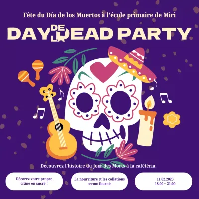 Invitation à la fête des morts pourpre et jaune