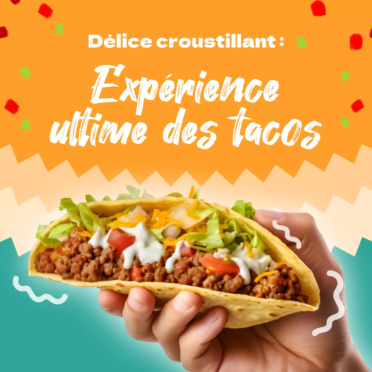 Publicité pour le restaurant Trendy Taco, orange et menthe