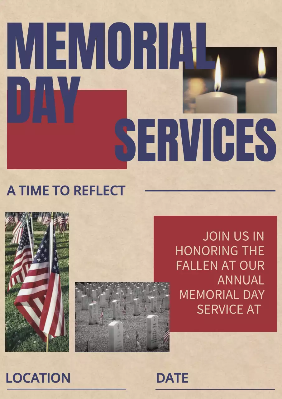 Beige Classic Memorial Day Announcement Poster