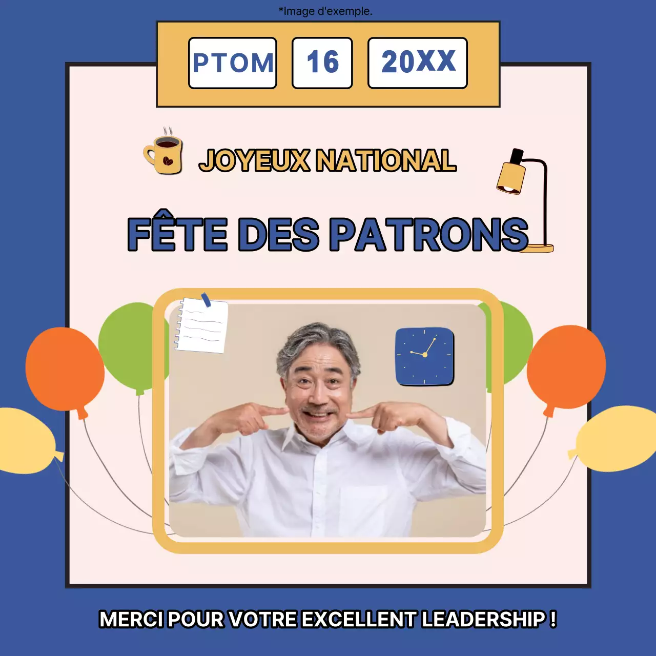 Avis simple bleu et jaune Happy Boss Day