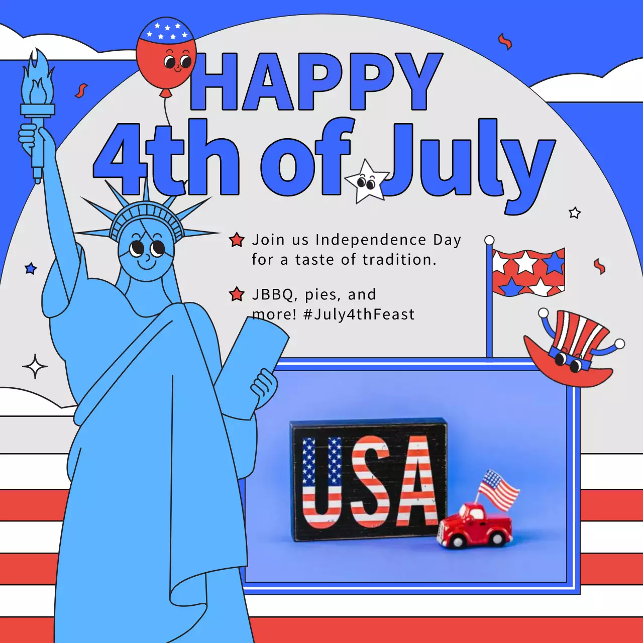 Blue Retro Independence Announcement Social Media Post