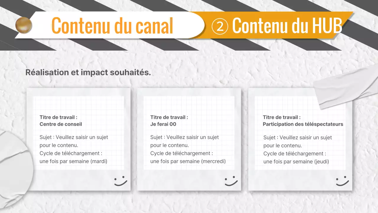 Pitch de planification du contenu vidéo, gris et jaune, à la mode