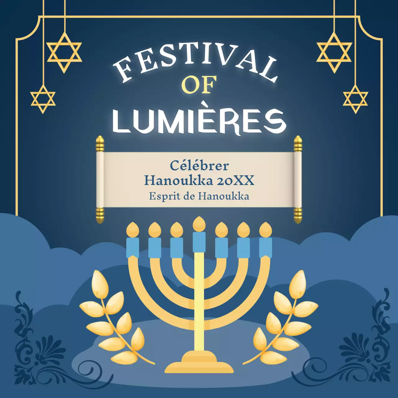 Publicité bleu et jaune pour la célébration classique de Hanoukka