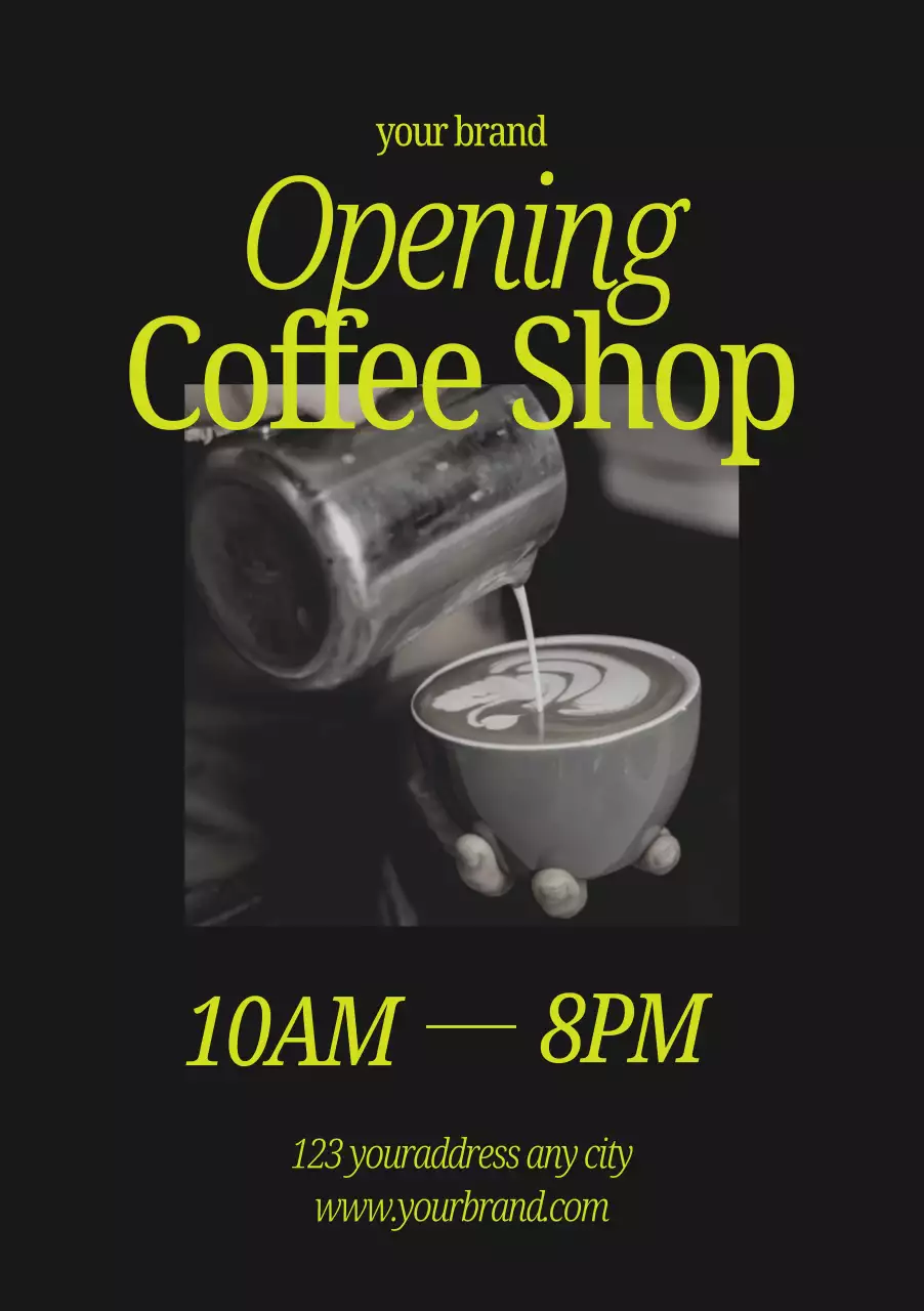 오프닝 커피숍 블랙 옐로우 심플 포스터