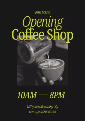 오프닝 커피숍 블랙 옐로우 심플 포스터