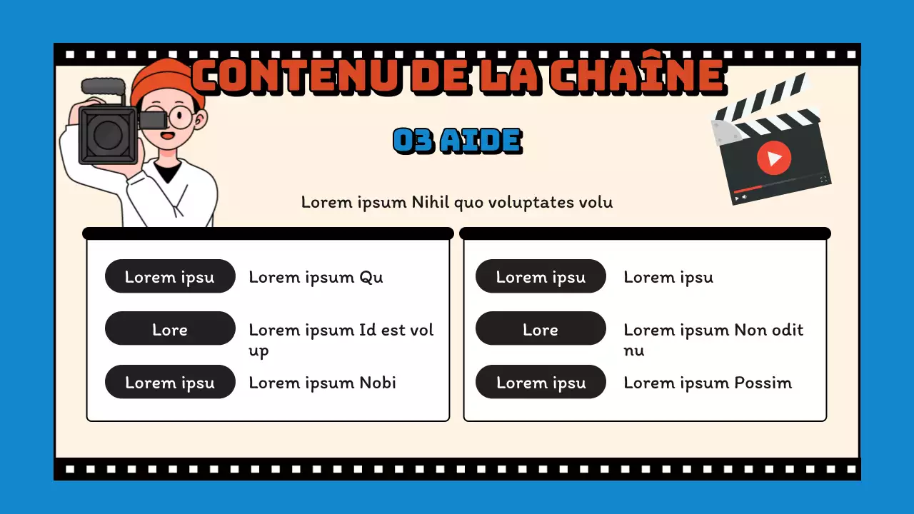 Proposition de planification d'un canal vidéo rétro bleu et jaune