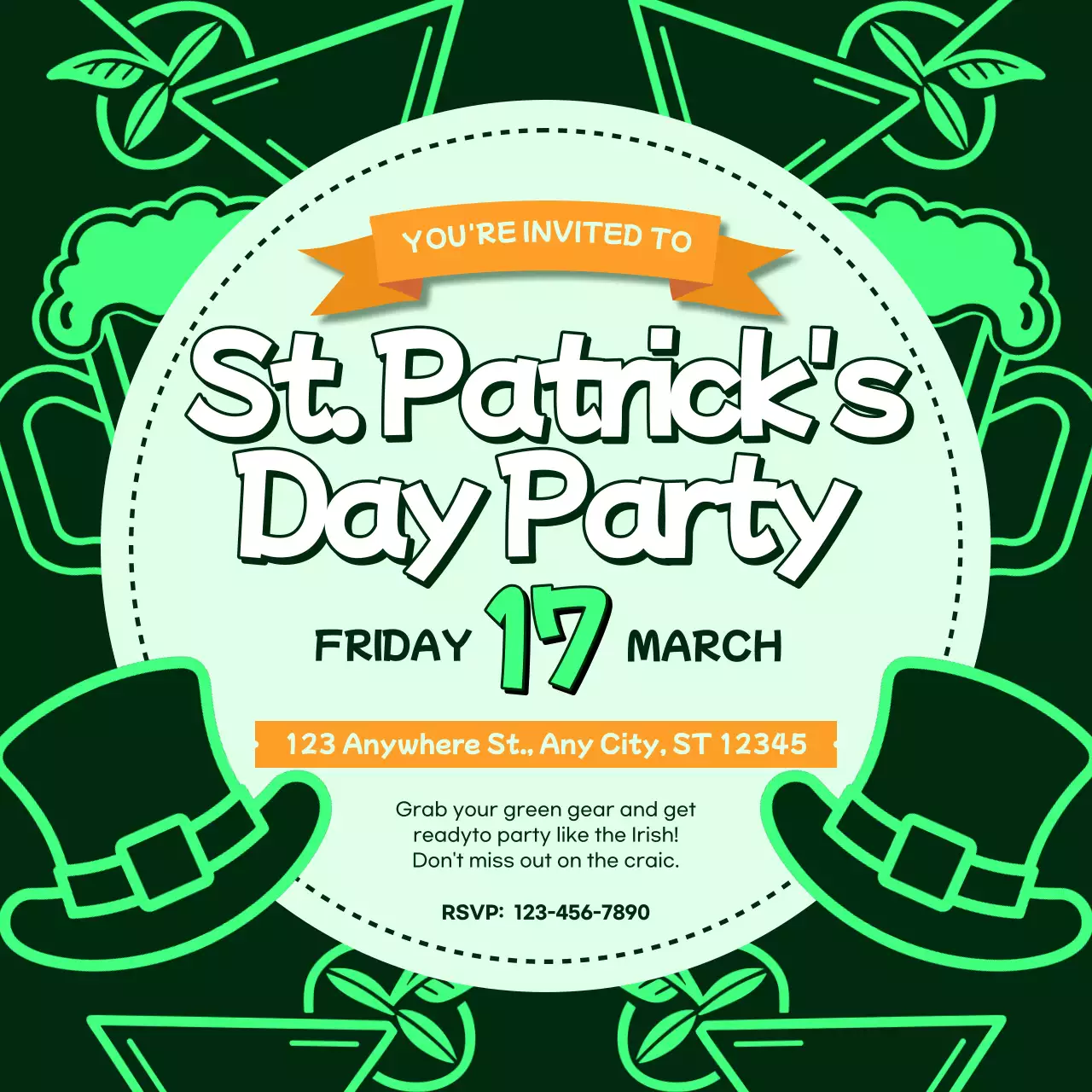 Green and Black Trendy Saint Patrick's Day Party Invitation