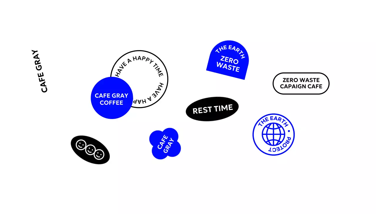 파랑색 검정의 도형과 텍스트가 있는 심플한 카페