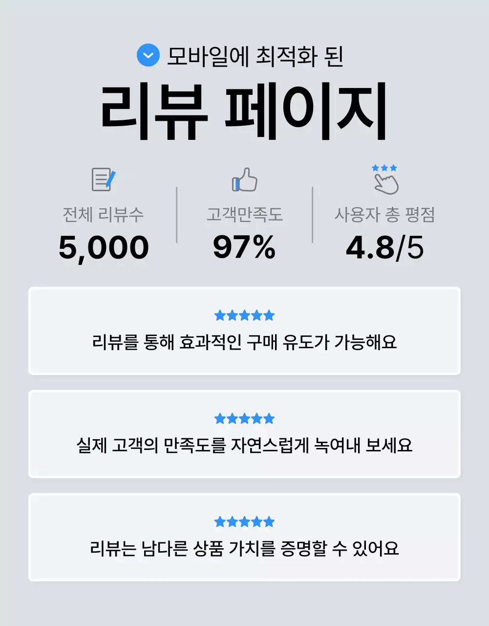 파랑과 회색의 트렌드한 패션 상세페이지 리뷰 홍보