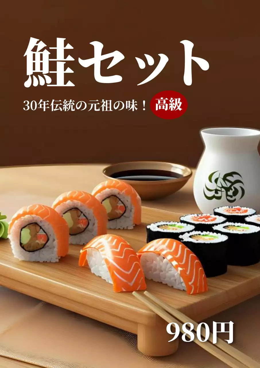 茶色 シンプル 寿司 メニュー ポスター