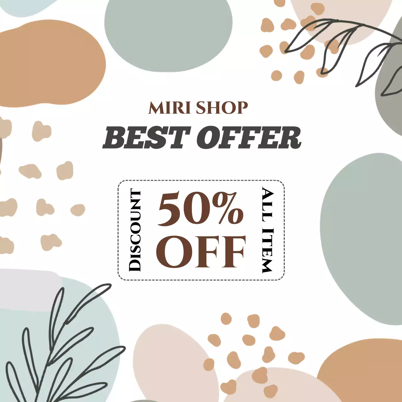 추상적인 모양과 선이 있는 미학적인 회색과 흰색 상점 홍보 소셜 미디어 스퀘어 포스터