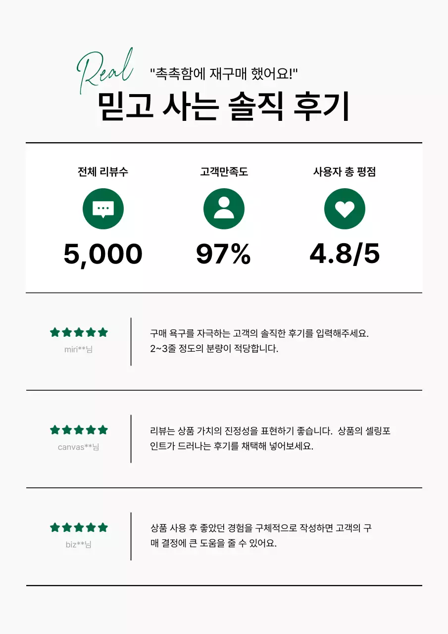 초록색과 흰색의 심플한 쇼핑몰 리뷰 게시글