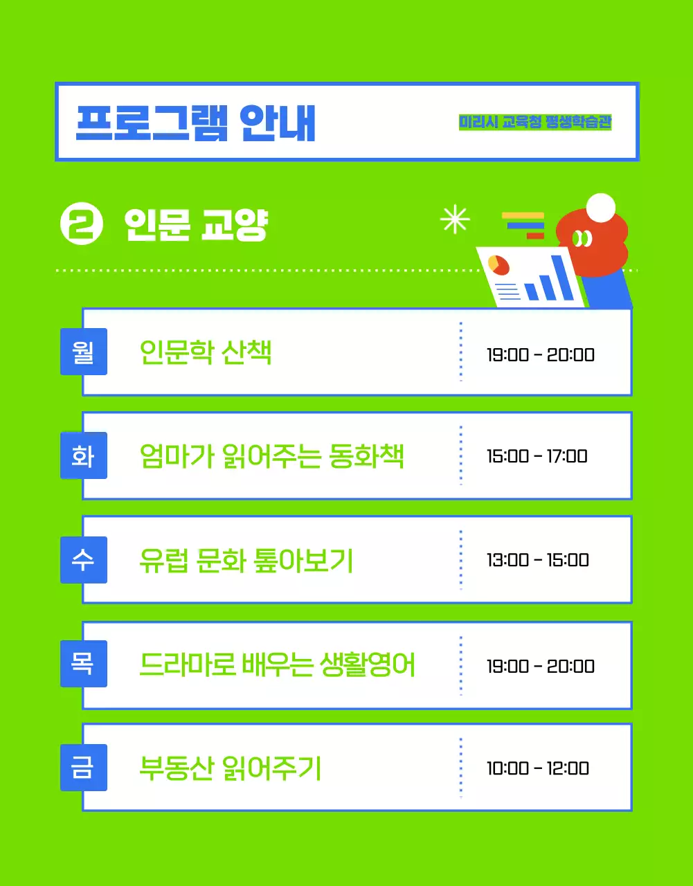 파랑과 초록색의 트렌드한 교육청 수강 프로그램 공지