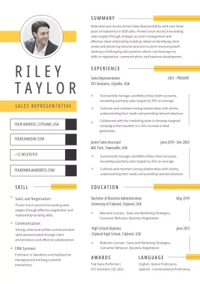 Yellow Simple Sales Representative CV Resume