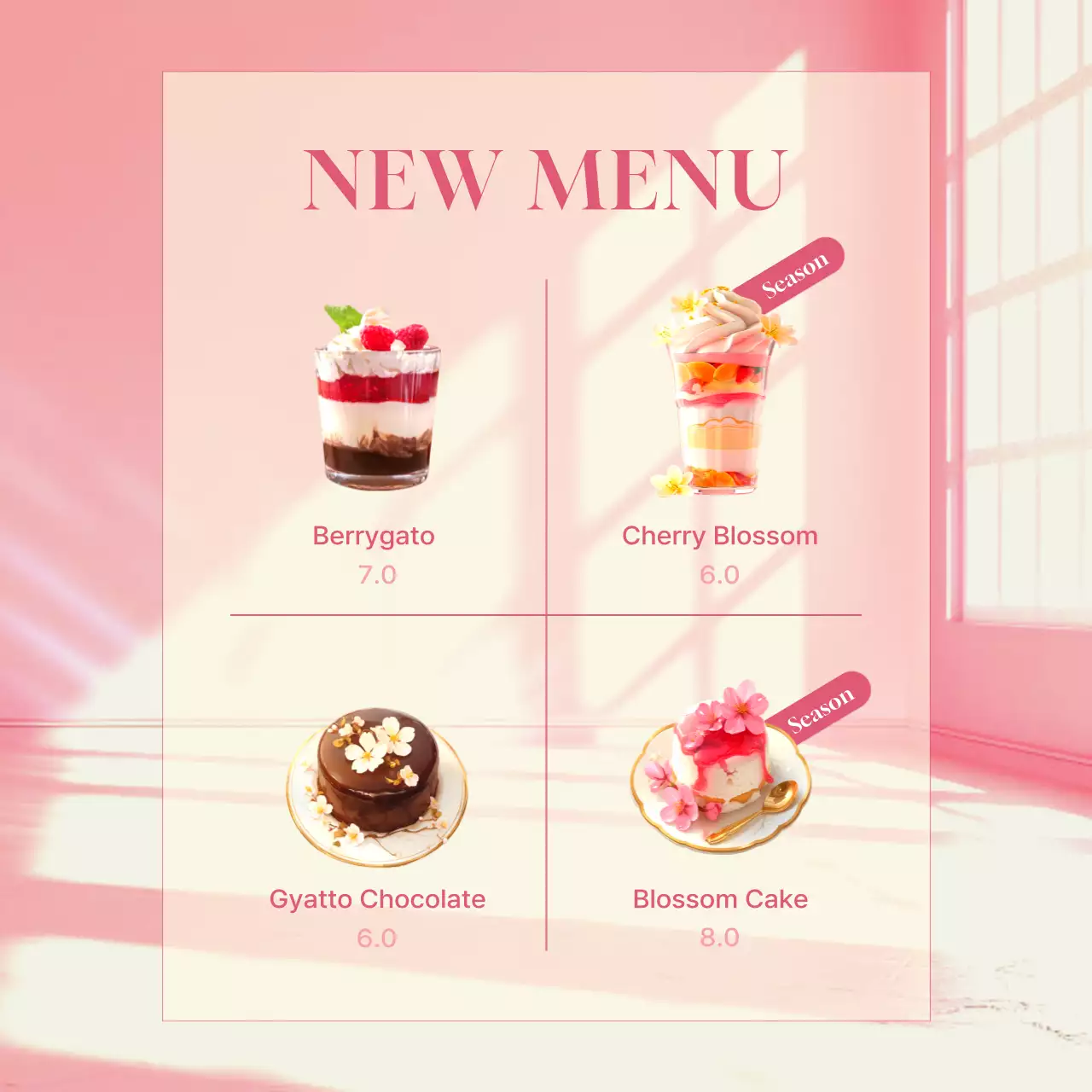 핑크색의 심플한 카페 봄 시즌 메뉴 홍보