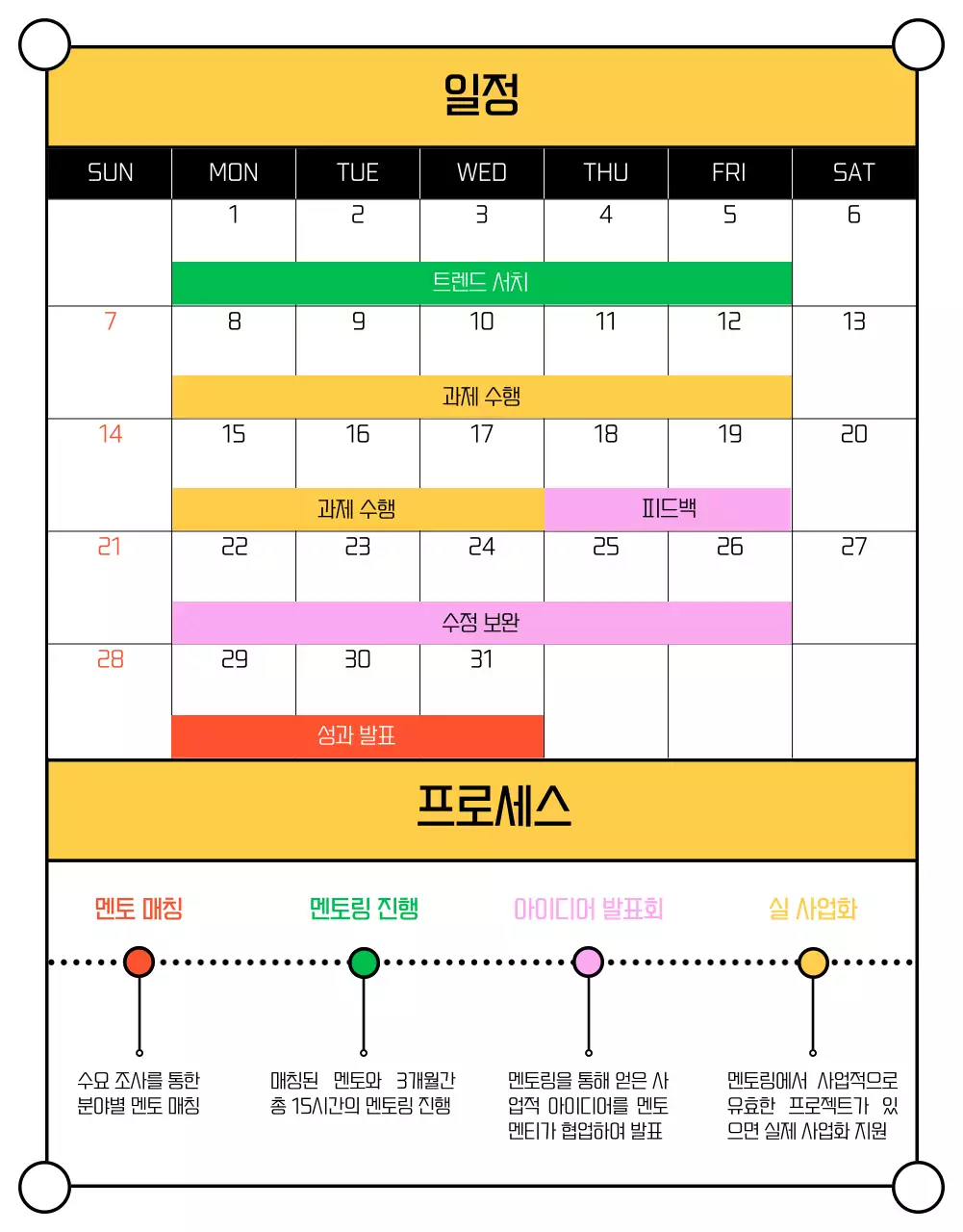 노랑과 초록의 트렌드한 사내멘토 모집 공고