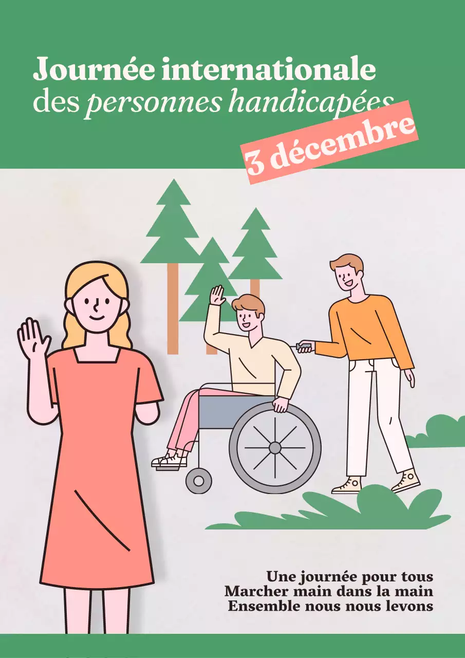 Publicité simple pour la Journée internationale des personnes handicapées (vert et gris)