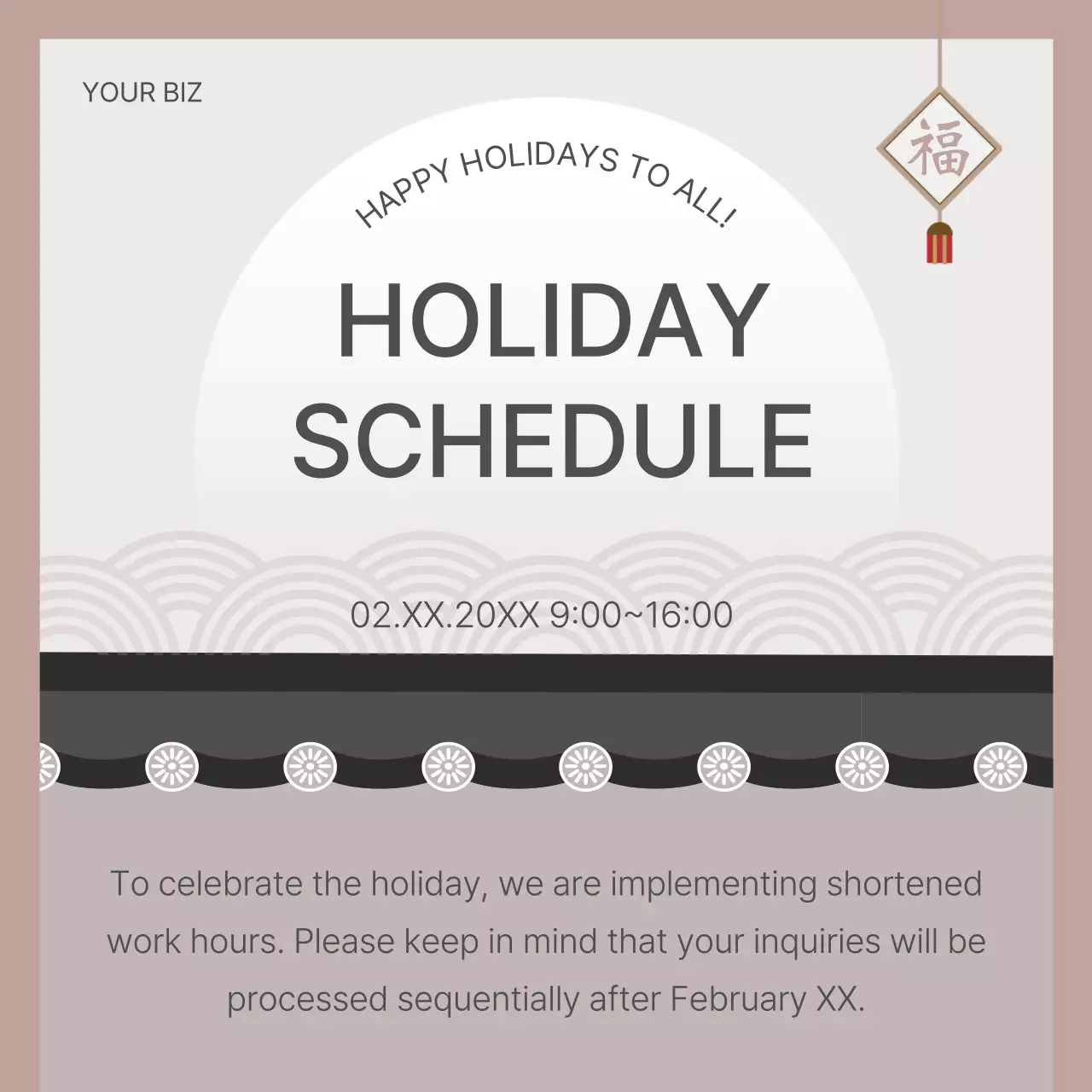 베이지 전통 휴일 공지 소셜 미디어 게시물