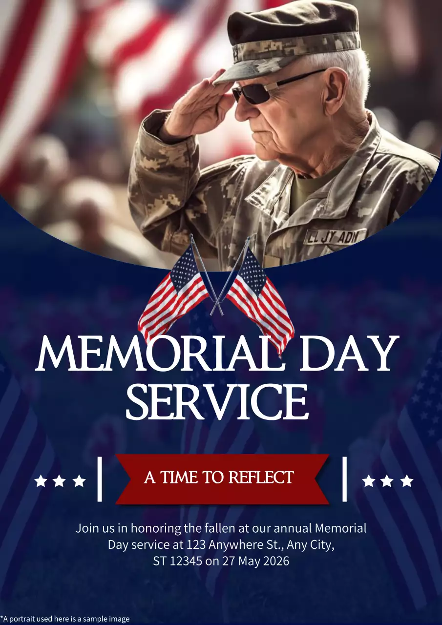 Blue Traditional Memorial Day Announcement Poster