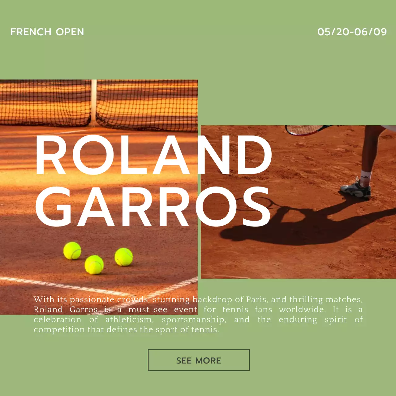 Green Modern Tennis Promotion Social Media Post