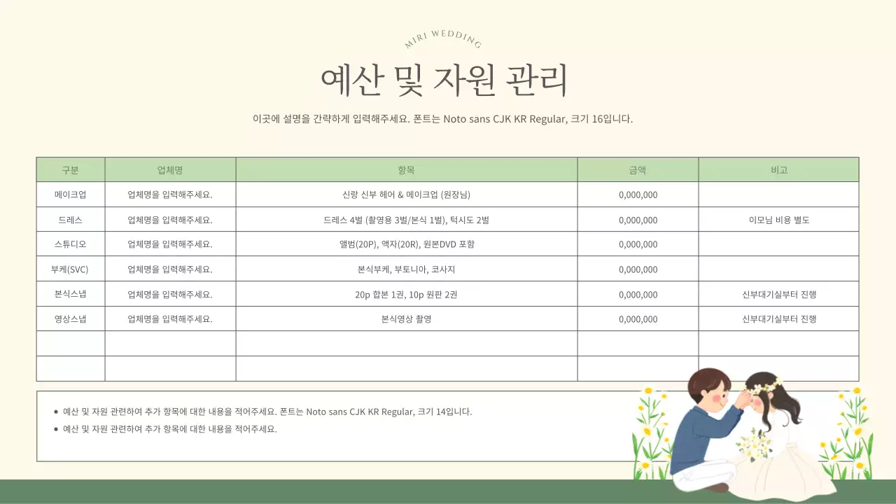 초록과 아이보리의 아기자기한 웨딩플래너 마케팅 플랜 기획서