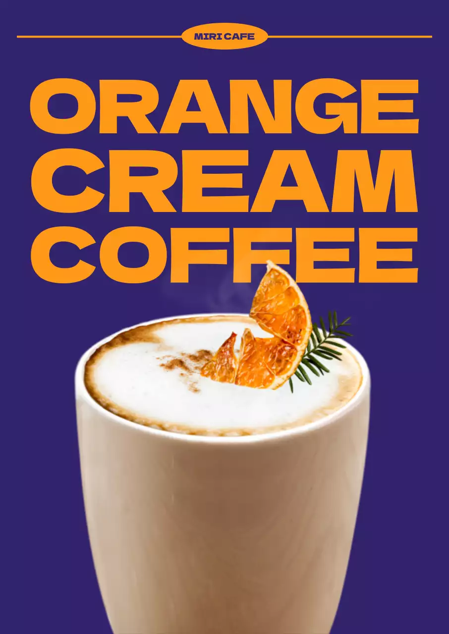 ポップな補色背景と大胆なフォントレイアウトにコーヒーの写真を加えて表現した秋の雰囲気のシンプルなカフェメニュー。