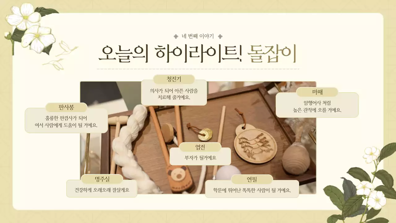 민트와 노랑의 전통적인 돌잔치 소개서