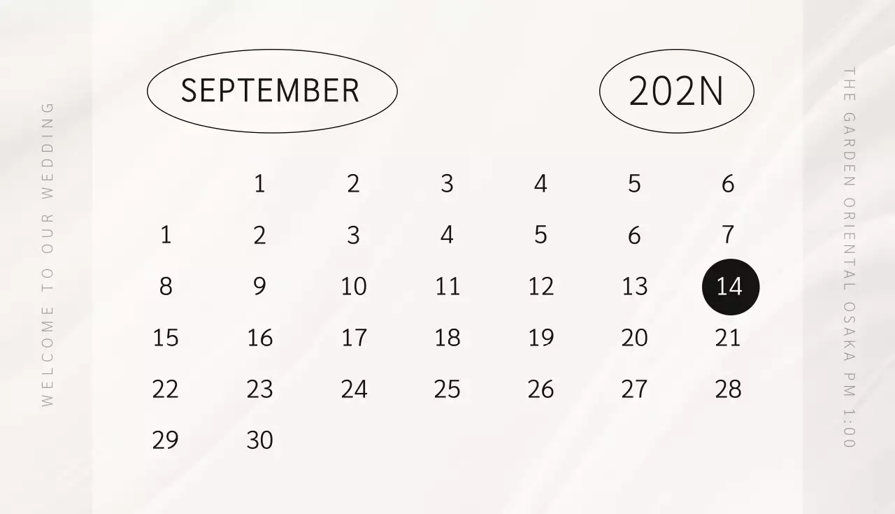 ベージュとピンクのやわらかくシンプルな結婚式のカレンダー