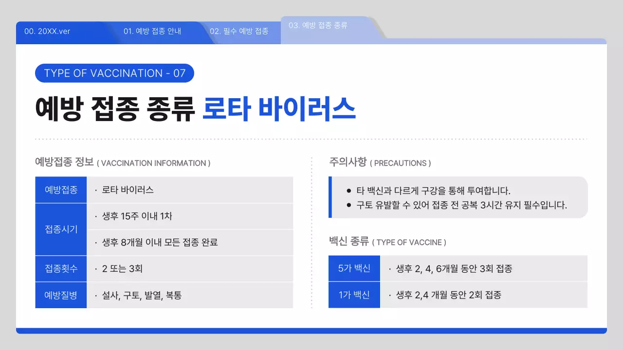 파랑과 흰색의 심플한 예방접종 안내서