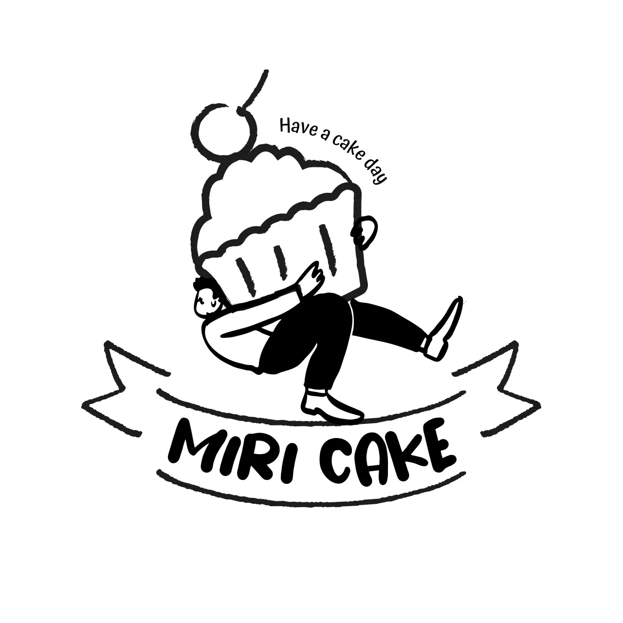 可愛らしいケーキペンのイラストと英字フォントで可愛らしく表現したカフェのロゴマークデザイン