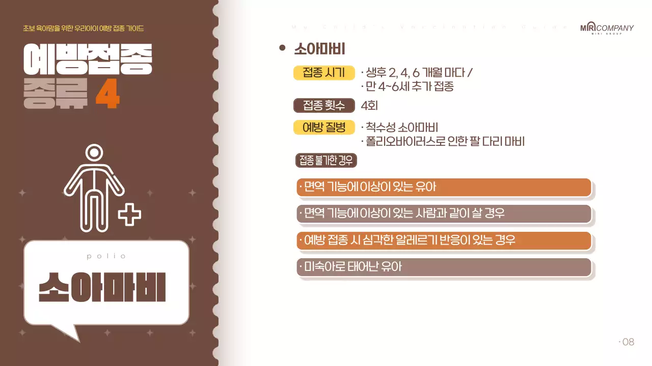 갈색의 팝아트적인 육아 예방접종 정보