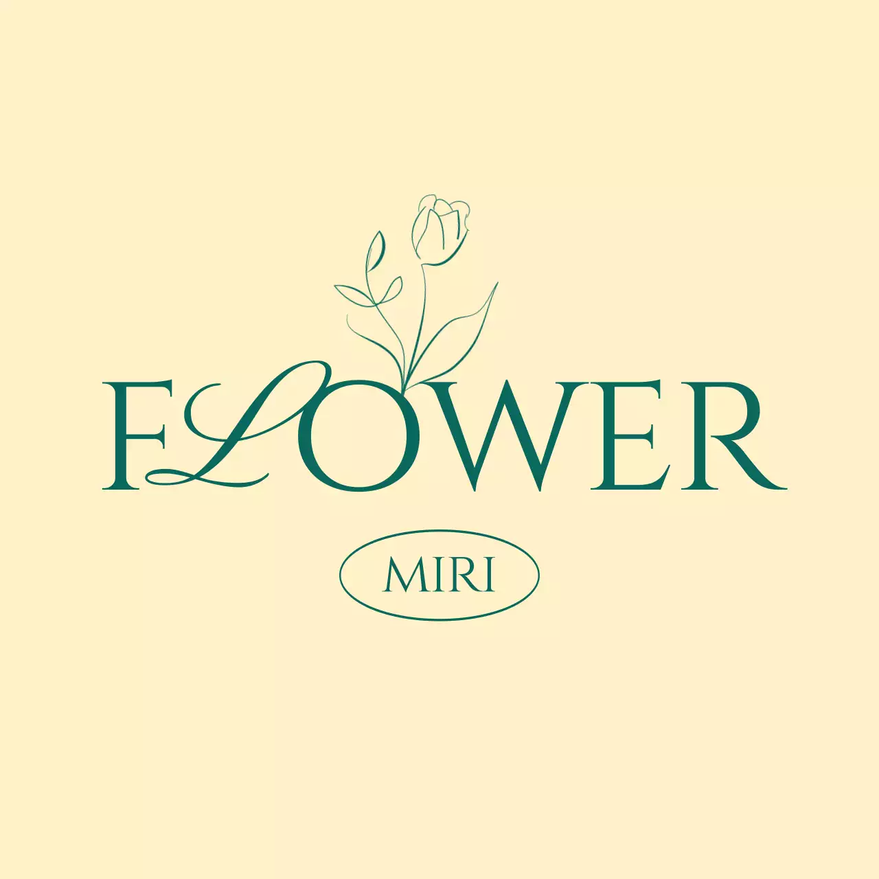 シンプルな花のドローイングイラストがポイントになった、上品ですっきりとした英文フォントの花屋のロゴデザイン。