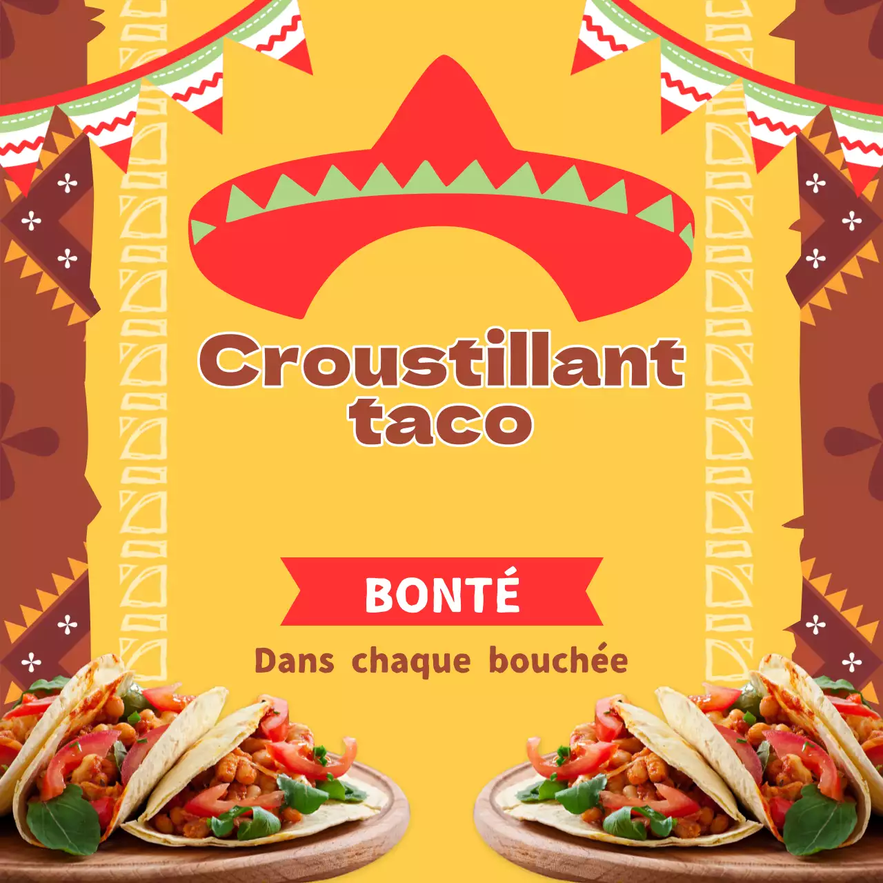 Publicité pour un restaurant de tacos tendance marron et jaune