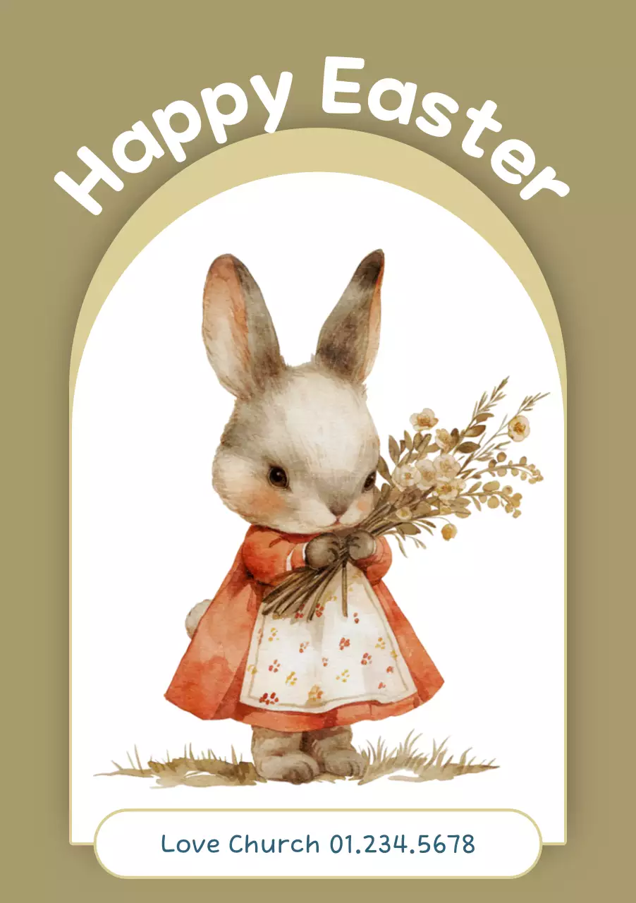 골드 빈티지 귀여운 토끼 해피 부활절